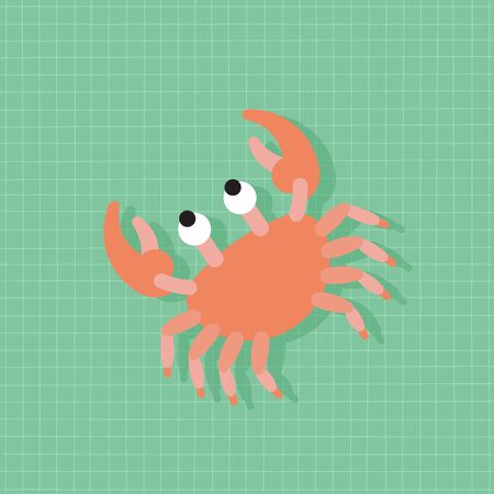 Vector cartoon Crab. Isolated crab on mint background. Cartoon crab seafood Kids vector illustration.のイラスト素材