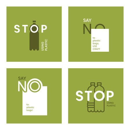 Say NO to plastic bags. Stop using plastic bottles. Plastic pollution vector eco concept.のイラスト素材
