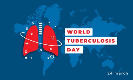 Vector illustration of a lungs for World Tuberculosis Day. Vector banner with the image of lungs on the background of the world map World Tuberculosis Day march 24.のイラスト素材