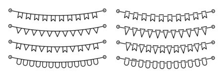 Set flag garland outline in minimalistic style on white backgroundのイラスト素材