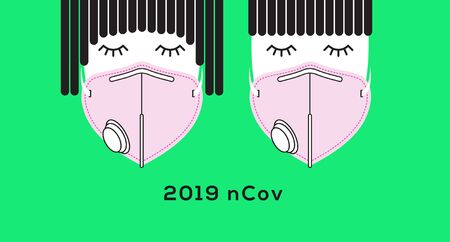 No Infection and Stop Coronavirus. Novel coronavirus 2019-nCoV, people in pink medical face mask. Concept of coronavirus quarantine vector illustration.のイラスト素材
