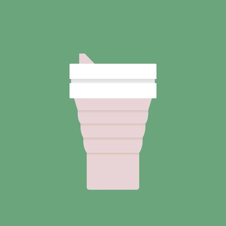 Vector folding coffee Cup. Silicone collapsible coffee mug. Coffee Cup isolated. Coffee cup flat icon.のイラスト素材