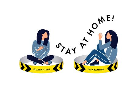 Social distancing, self quarantine and isolation. COVID-19 coronavirus pandemic. Quarantine self isolation.のイラスト素材
