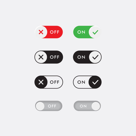 Mode off and mode on icons set. Vector On Off Switch. Day and Night Mode Switcher for Phone Screens....