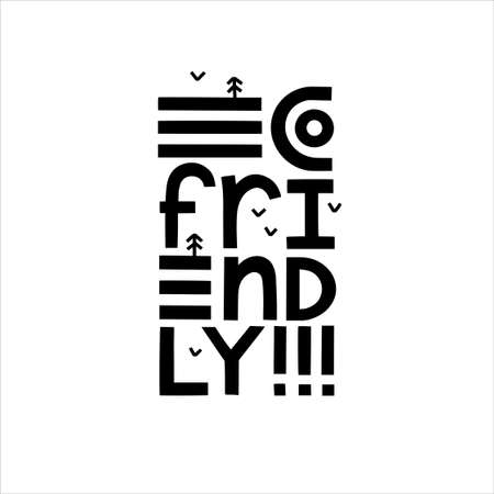 Eco friendly vector lettering poster. Eco friendly text logotype for natural products. Vector black and white eco illustration isolated.のイラスト素材