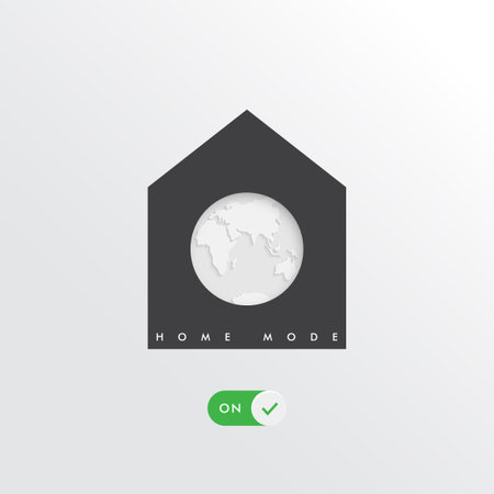 Planet in the house vector illustration. Home mode on concept. Quarantine, lockdown, self solation, stay home. Mode on.のイラスト素材