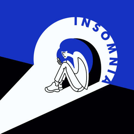 Insomnia vector cartoon illustration concept. Insomnia girl.のイラスト素材