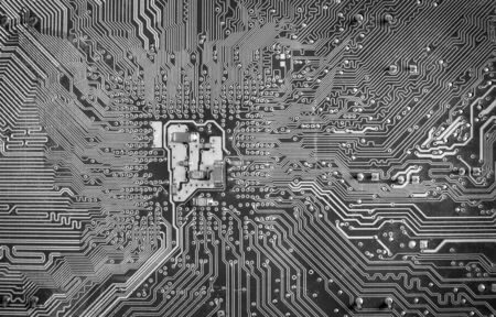 Black and white closeup of circuit board tracesの写真素材