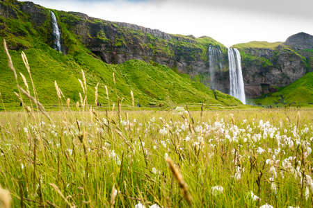 Iconic view of the Seljalandsfoss waterfall in Icelandの写真素材
