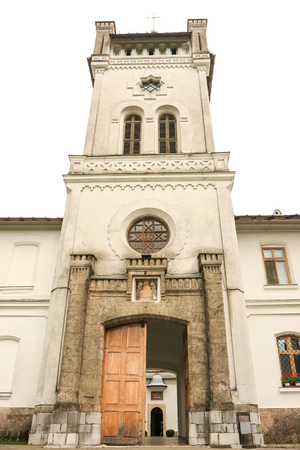 The tower of Tismana Monastery front view of the gateの写真素材