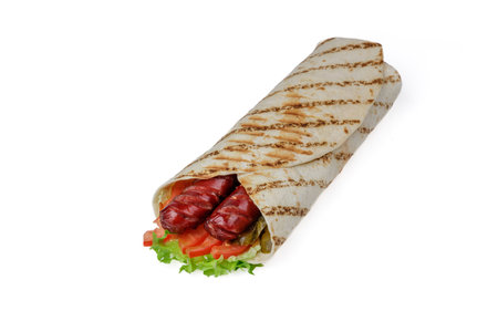 shawarma with bavarian sausage on a white background for food delivery site 2の写真素材