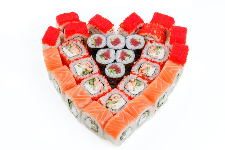 a set of heart-shaped rolls on a white background for a food delivery site 2の写真素材
