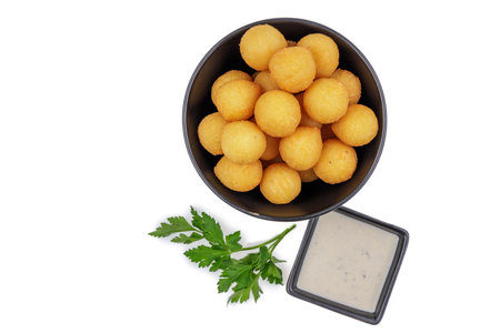 cheese balls with sauce on a white background for food delivery site 2の写真素材