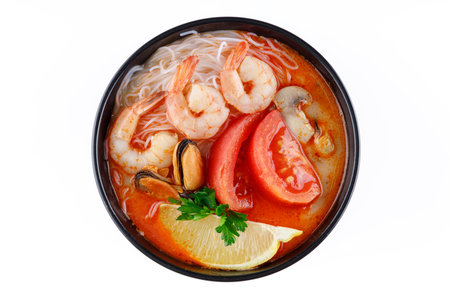 tom yum with shrimp and lemon on a white background for food delivery siteの写真素材