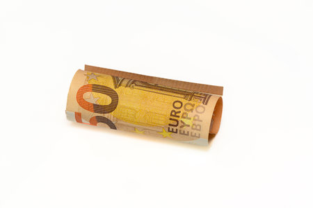 50 euro bills on white backgroundの写真素材