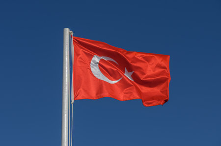 Turkey flag against blue sky 3の写真素材