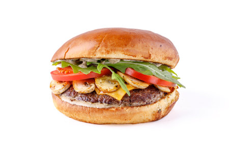 fresh appetizing burger on white background for food delivery site 1の写真素材