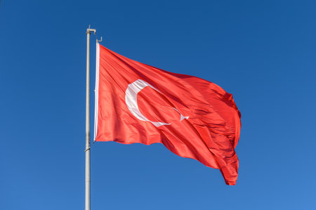 Turkish flag on a sunny winter day