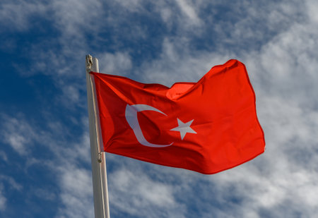 Turkey flag against the spring sky 5の写真素材
