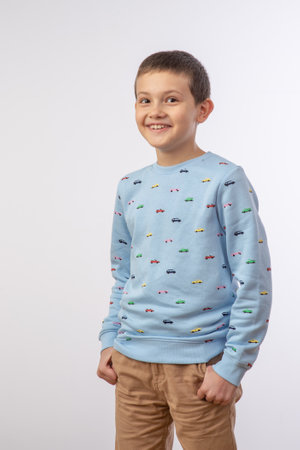 portrait of a boy on a white backgroundの写真素材