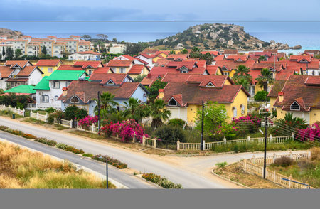 complex of houses with red roofs against the backdrop of the sea in Northern Cyprus 14の写真素材