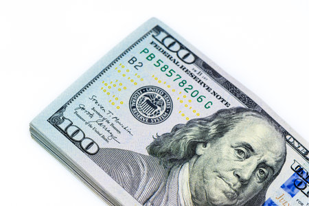 One hundred dollars banknotes isolated on white background