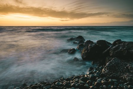Sunset on Mediterranean Sea. Cloudy day. 2の写真素材