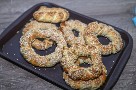 homemade Turkish bagels - simit with sesame seeds 11