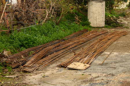 rebar lies on the street in a village in Cyprus