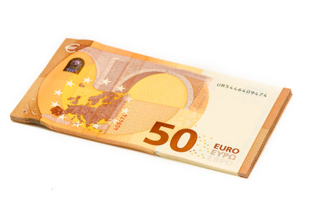 Close up fifty euro banknote. Isolated on white background 1の写真素材