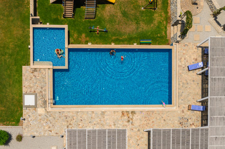 Aerial view group of houses with poolの写真素材