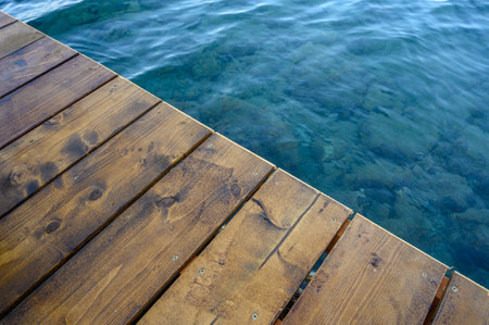 Wooden harbor docks top with copy space. Harbor background