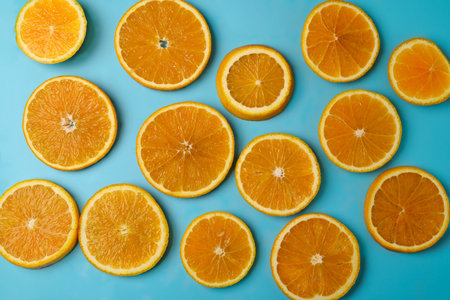 Orange Slice Pattern on Blue Backgroundの写真素材