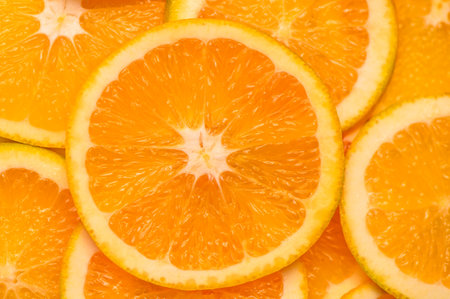 Orange fruit pattern. Healthy food background, directly above.の写真素材