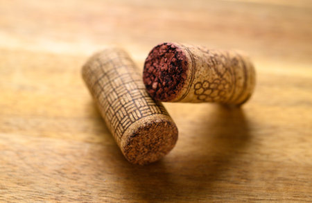 Texture, wood and luxury with many corks in a pile or stack on a wine farm and cellarの写真素材
