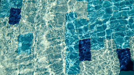 Swimming Pool Surface With Light Reflection and Water Ripple Patternsの写真素材
