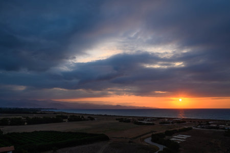 colorful sunset sky over the Mediterranean seaの写真素材