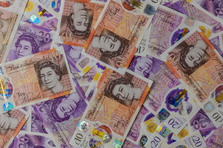 Close up English money closeup view business background 4の写真素材