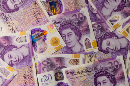 Close up English money closeup view business background