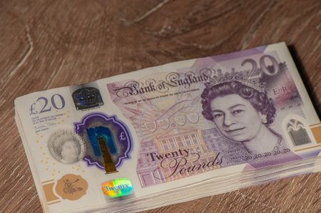 Closeup of English pounds banknotes 1