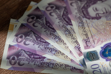 A plan view of pound sterling bank notes. 7の写真素材