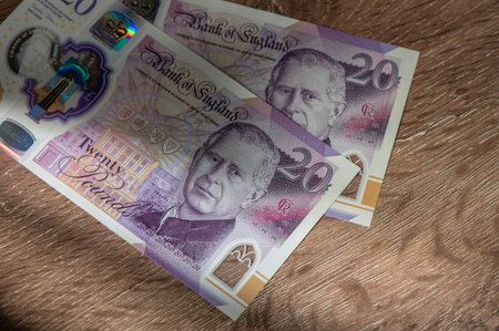 A collection of british sterling twenty pound notes 3の写真素材