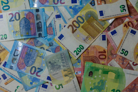 Top view of a stack of euro banknotes