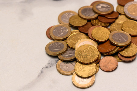 Euro coins of various denominationsの写真素材