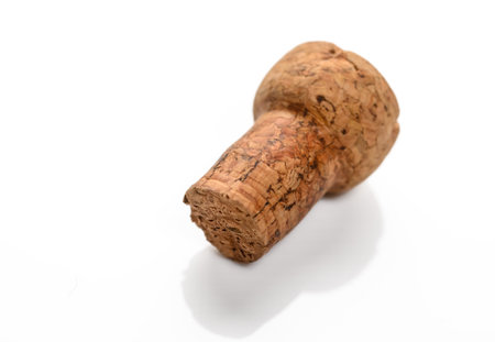 Cork from champagne bottle, isolated on the white backgroundの写真素材