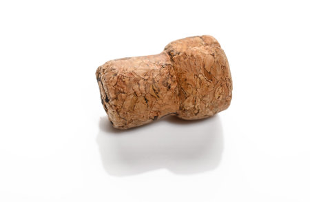 Champagne cork on white backgroundの写真素材