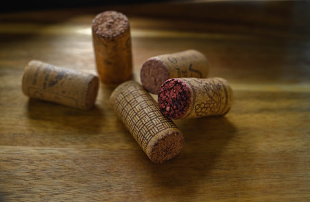 wine corks on a wooden table
