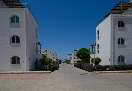 White Seaside Townhouses in Peaceful Cyprus Resort Areaの写真素材