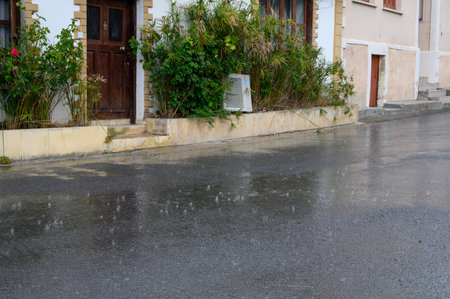 Rain Falling on the Streets of Cyprusの写真素材