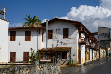 Vintage Stone Hotel Facade in Lefke Old Town Cyprusの写真素材